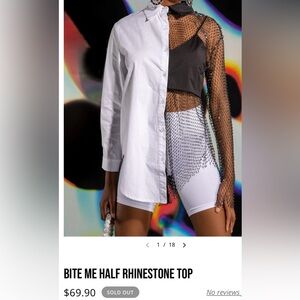 AKIRA Black and White Rhinestone Mesh Blouse